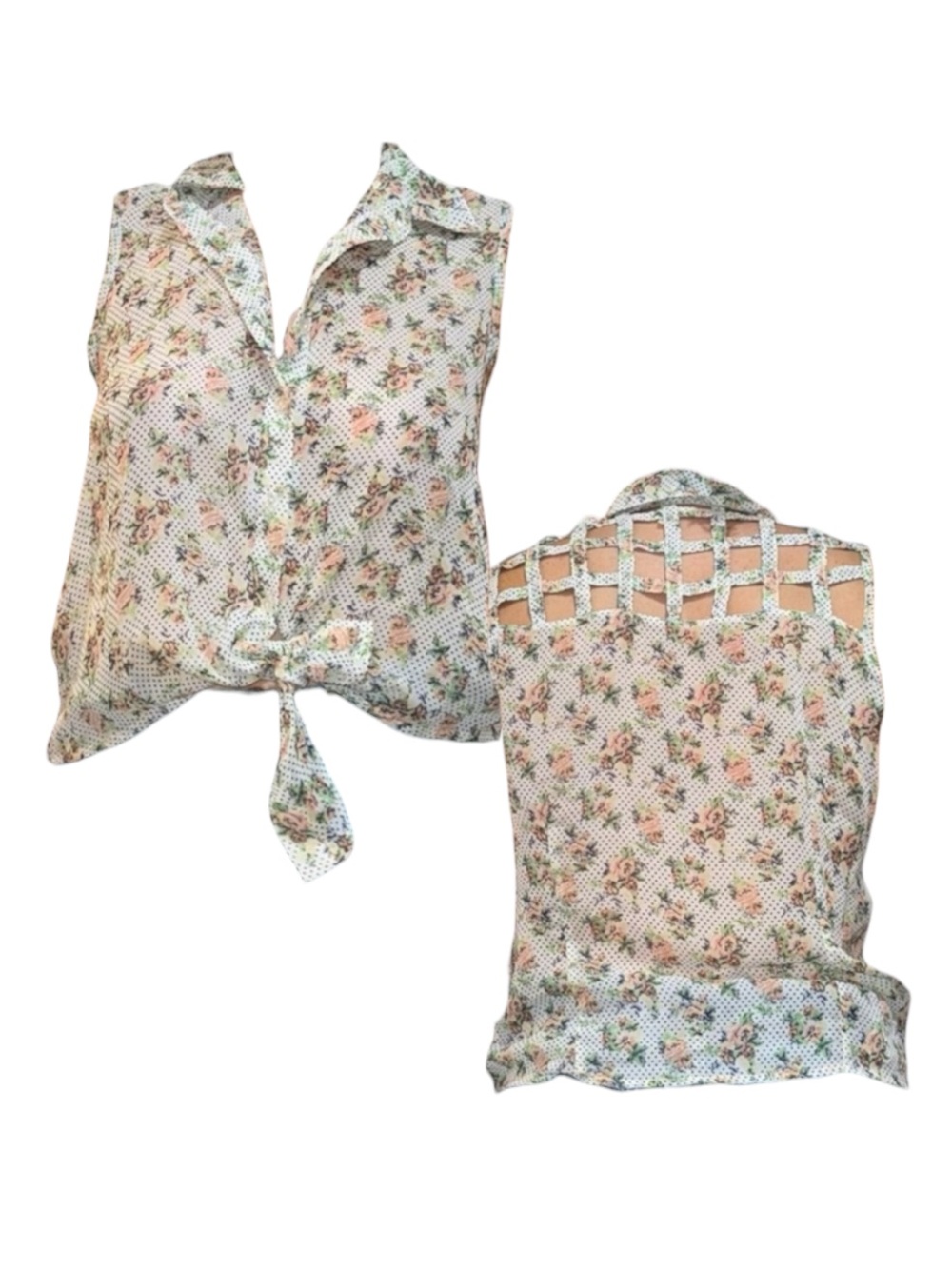 Floral Sleeveless Button-Up Blouse